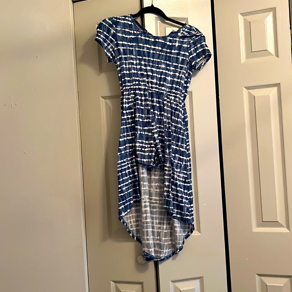 Blue romper dress form fitting and cute for outings